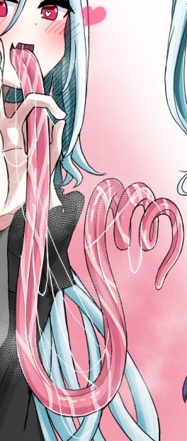 Vee is showing off her tongue to the reader.