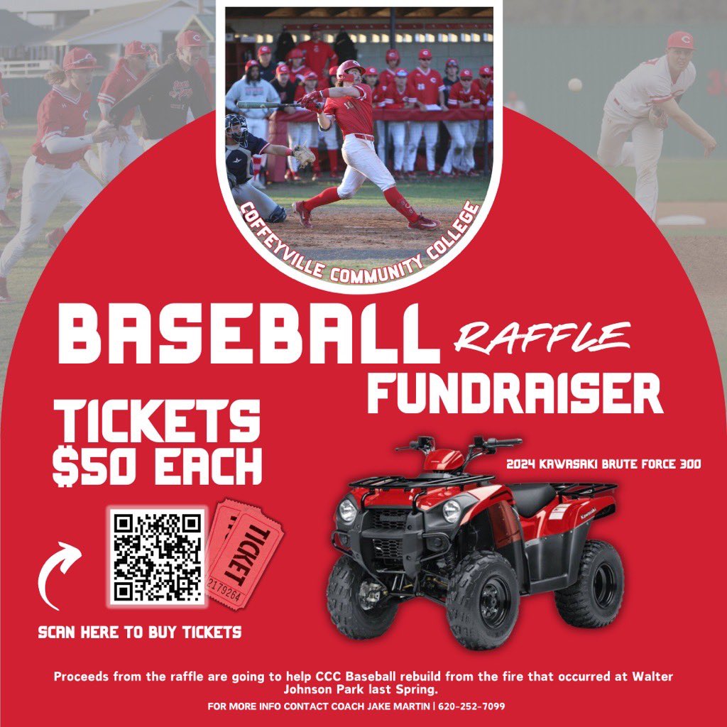 _dallas17's tweet photo. Support Coffeyville Baseball by purchasing a raffle ticket for a chance to win a brand new Kawasaki Four Wheeler! All proceeds will go to rebuilding our home dugout that caught on fire last spring! Only 13 tickets left to sell. https://t.co/wBRdo6GEHV https://t.co/IORbDFVC73