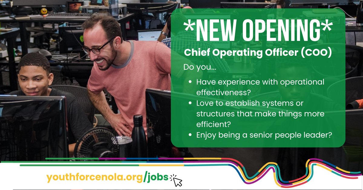 Young people in #NewOrleans are eager to make informed decisions about their futures. Ready to expand #options, #opportunity, & #prosperity for #youth by strengthening and reimagining #college & #careerpathways? We are searching for a skilled, adaptable #ChiefOperatingOfficer