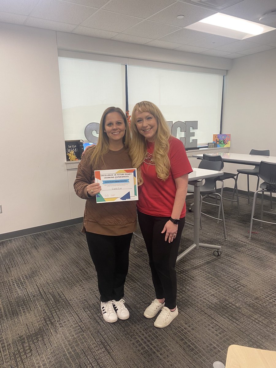 JillYoungILA's tweet photo. Celebrated @MrsLeoTX and Leah Bogdan today for their excellence in content based language instruction. Thanks for supporting our EB students so well!! @FISD_EB #BulldogBuilt https://t.co/drdvub9yNE