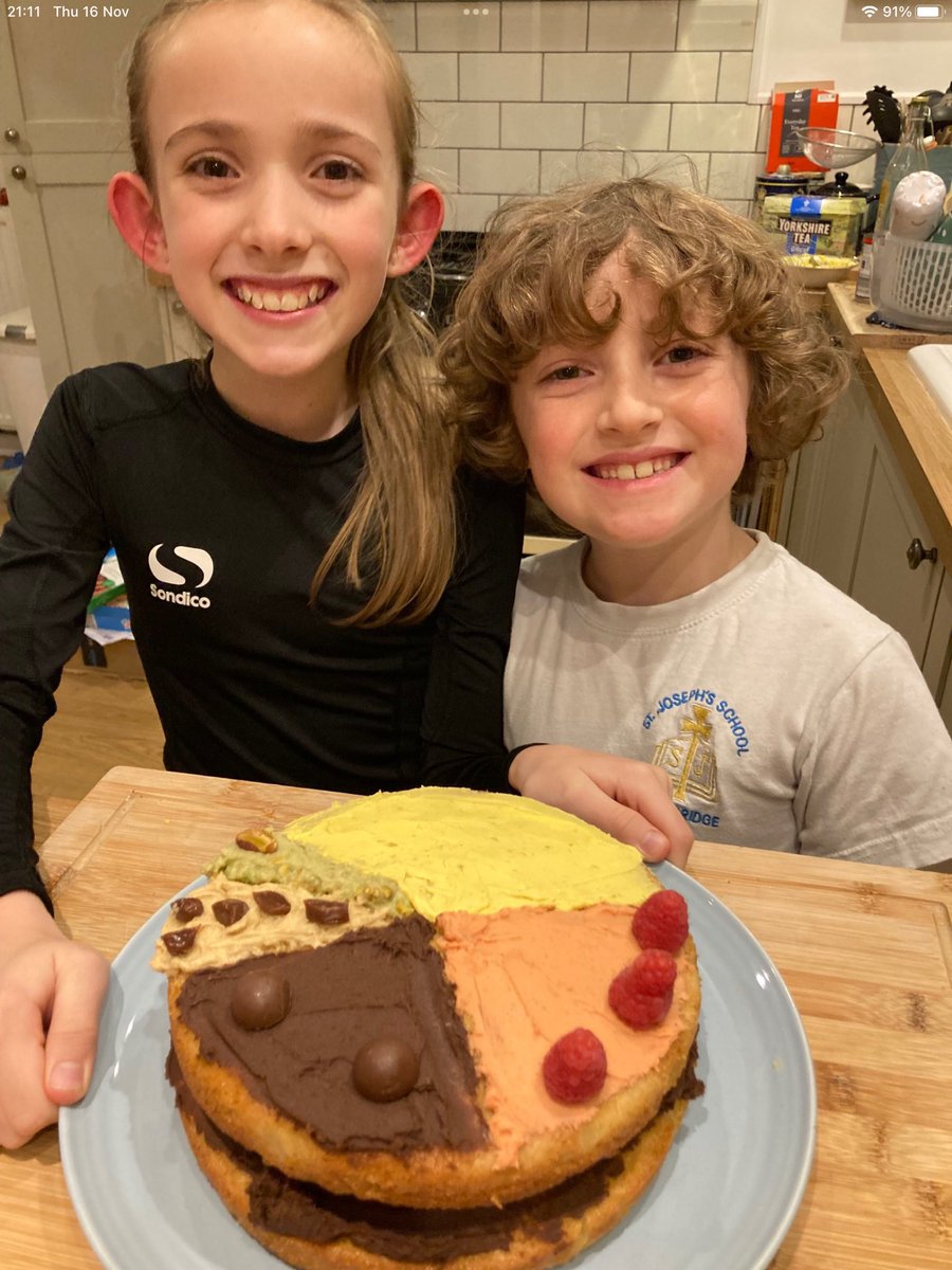 StJoStourbridge's tweet photo. LOOK AT THIS CAKE!Made as part of the extra optional maths homework menus! “A pie chart cake to show the popularity of cake flavours in our family. They sent out a poll to their wider family to ask for their favourite cake flavours. Lemon won!” 👏👏👏
#mathsweekengland https://t.co/nOyxmDh7Xa