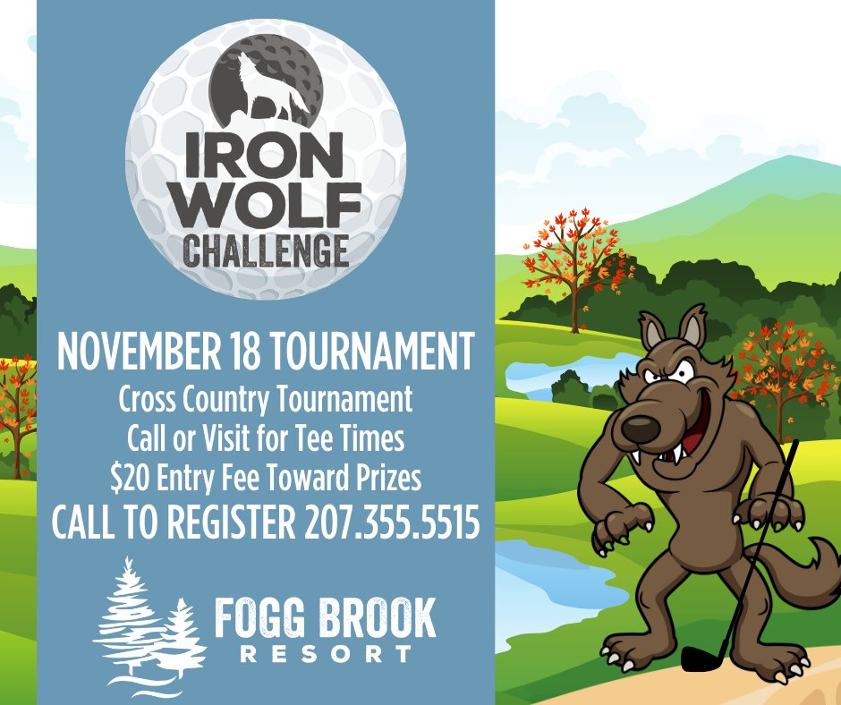 FoggBrookResort's tweet photo. 🐺🏌️♂️ Ready for some howling good fun? Join us this Saturday for the Iron Wolf Challenge! It's a day of golfing excitement you won't want to miss. Swing by and show us your golfing prowess! 🌕🏆 #IronWolfChallenge #GolfingThrills #SaturdaySwing https://t.co/osLLQpQGaB