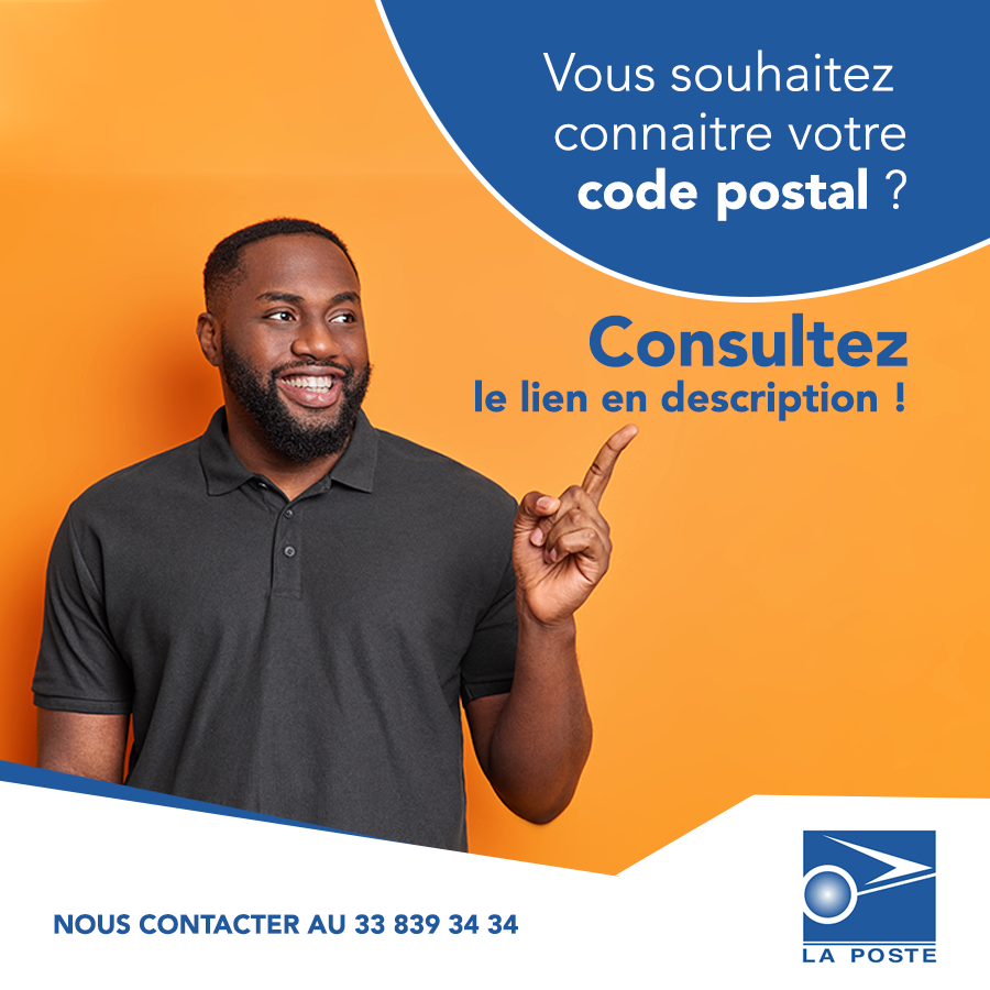 LaPosteSn's tweet photo. Aimeriez-vous découvrir facilement le code postal de votre département, voire de votre localité ? 

Il vous suffit de remplir le formulaire en utilisant le lien suivant : https://t.co/3u0JvMmVUe et vous recevrez instantanément votre code postal.

#LaPosteSN #CodePostal https://t.co/9aQEu8V2Lx