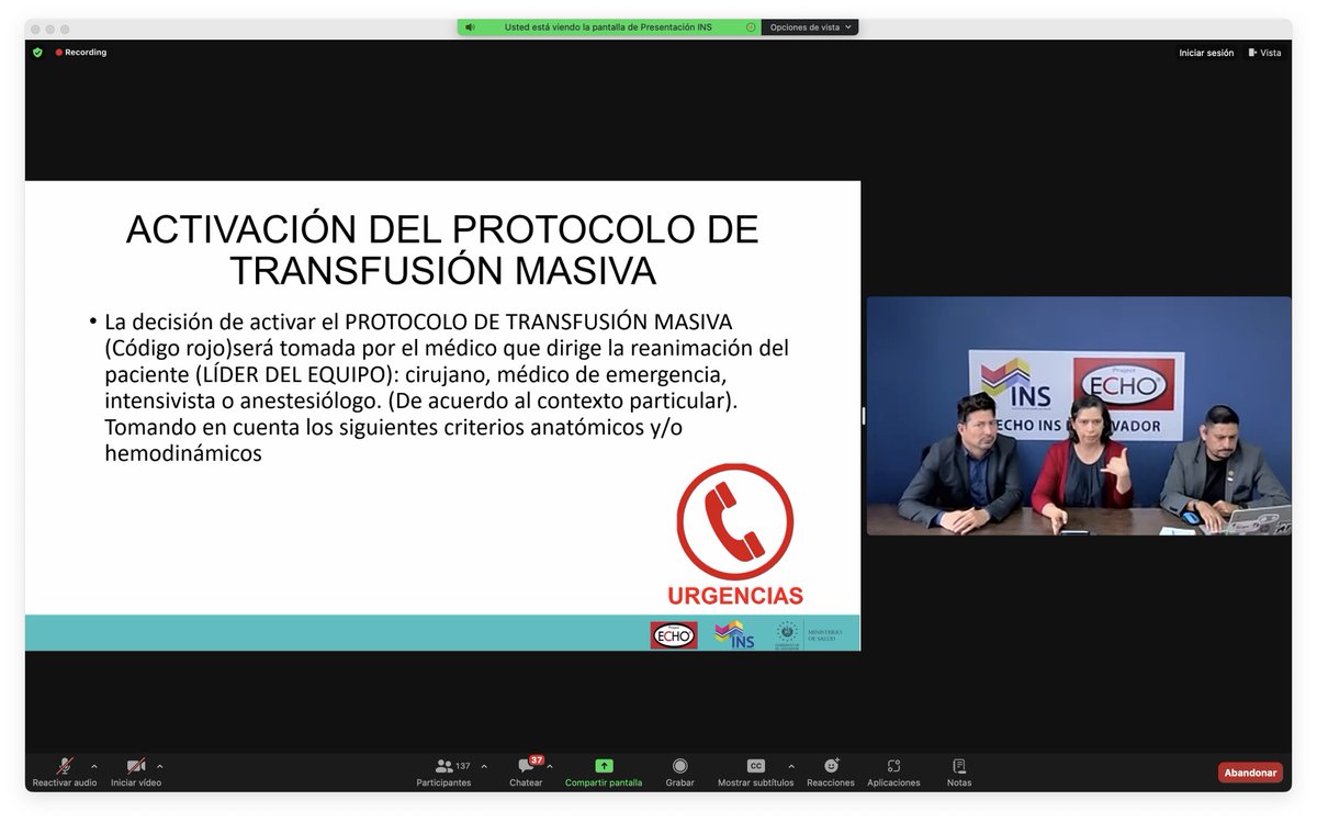 La transfusión de urgencias es un procedimiento que pretende recuperar un componente sanguíneo que se ha perdido o es deficiente en un paciente. El abordaje de estos pacientes a transfusión masiva es un desafío médico ya que requiere de un equipo multidisciplinario para su manejo