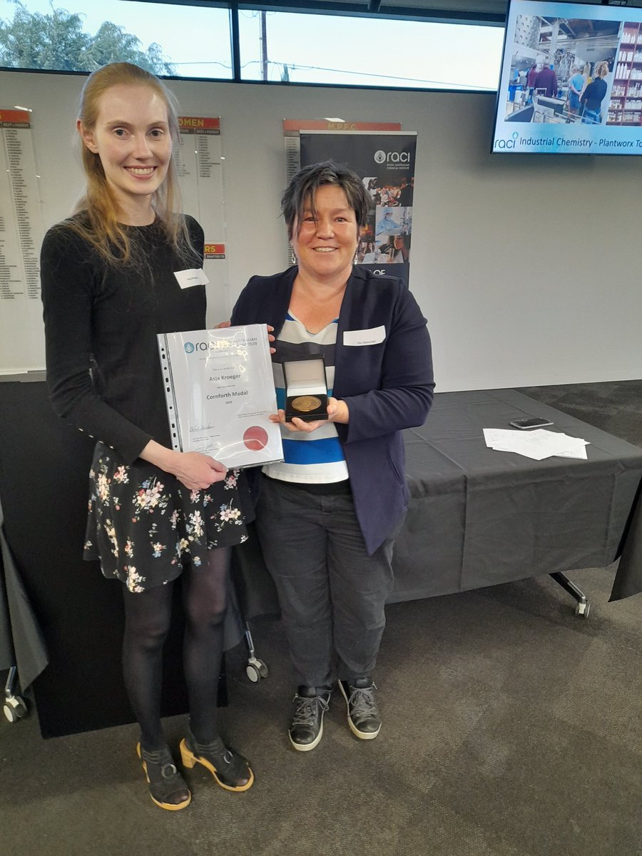 RACI SA (@raci_sabranch) on Twitter photo A huge congratulations to our 2023 <a href="/RACInational/">Royal Australian Chemical Institute</a> Award Winners! 👏🏼
🏆Dr Pei Lei Yap (<a href="/UniofAdelaide/">Uni of Adelaide</a>) received the Catalyst Award, which recognizes early career chemists for outstanding innovation in Applied #Chemistry 
🏆Asja Kroger (<a href="/Flinders/">Flinders University</a>) received the Cornforth Medal A huge congratulations to our 2023 <a href="/RACInational/">Royal Australian Chemical Institute</a> Award Winners! 👏🏼
🏆Dr Pei Lei Yap (<a href="/UniofAdelaide/">Uni of Adelaide</a>) received the Catalyst Award, which recognizes early career chemists for outstanding innovation in Applied #Chemistry 
🏆Asja Kroger (<a href="/Flinders/">Flinders University</a>) received the Cornforth Medal