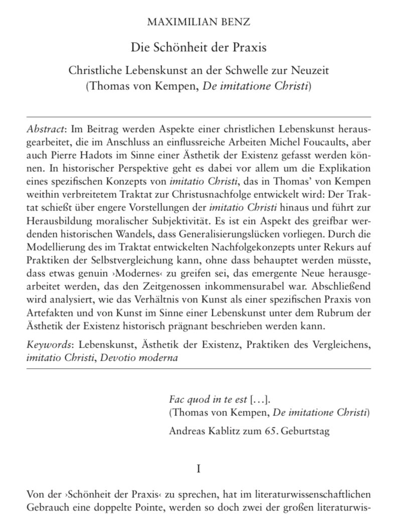 Der Traktat "De imitatione Christi" des Thomas von Kempen ist einer der meistunterschätzten Texte des sog. Spätmittelalters. Einen Versuch, daran etwas zu ändern, findet man in der ersten Ausgabe des neuen Jahrbuchs "Pietas litterata". <a href="/sfb_comparing/">SFB 1288 "Praktiken des Vergleichens"</a> #MedievalTwitter