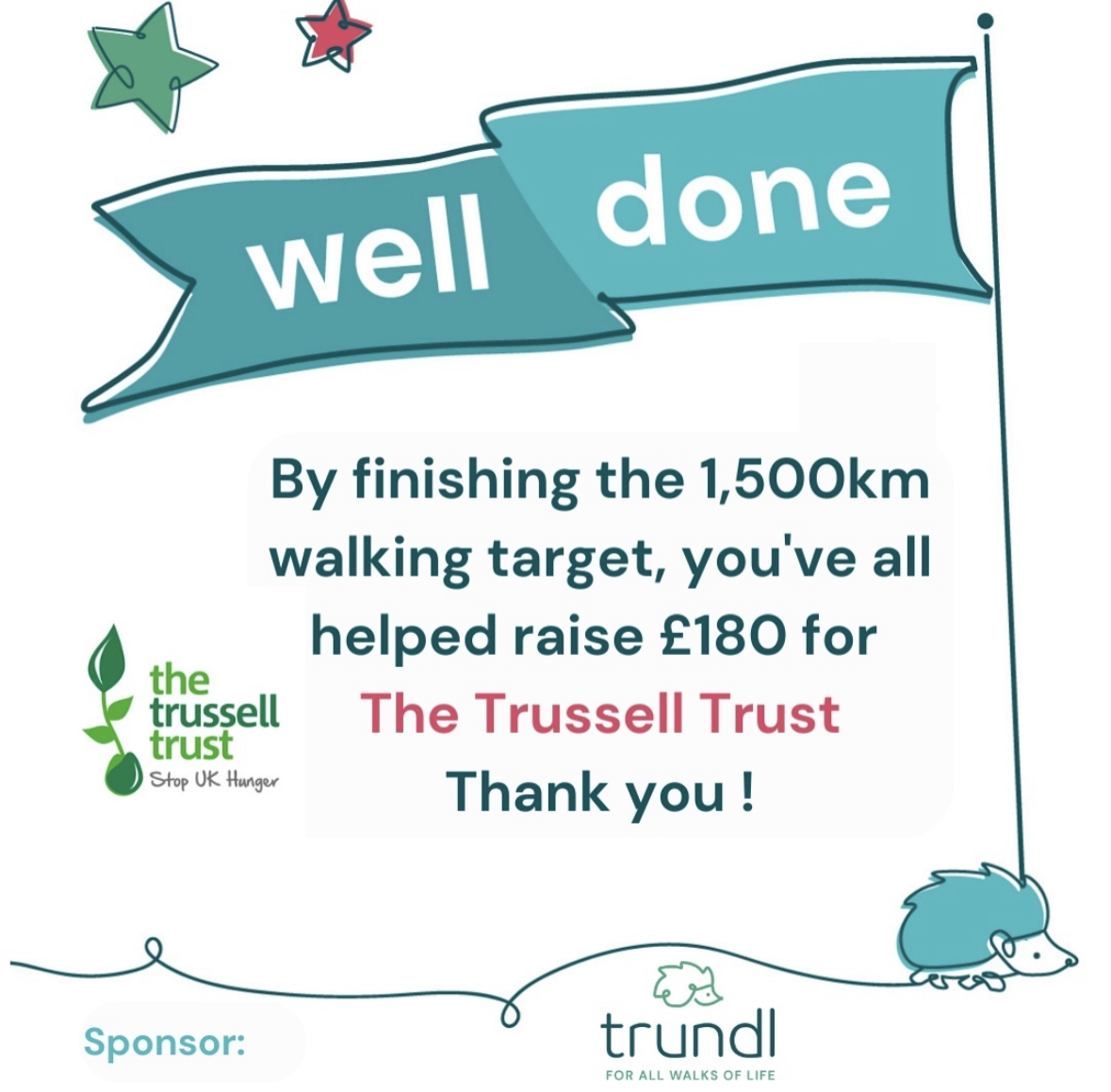 Well #StormDebi clearly didn't deter many of you from trundling for @TrussellTrust and thanks to your commitment we've managed to smash our target once again. Big thanks to you all, a most welcome donation for the charity #Charity #Walk #Fundraiser #FoodBanks
