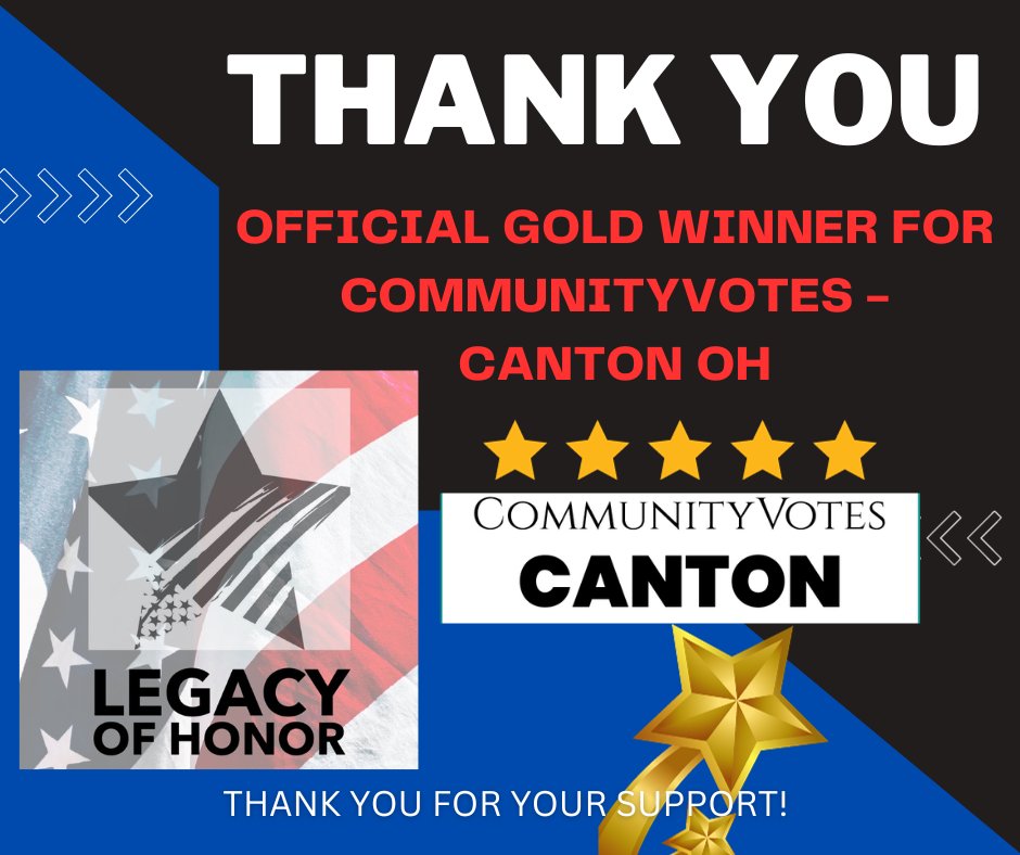 legacyofhonorus's tweet image. Official Gold Winner for CommunityVotes - Canton OH
Legacy of Honor Thank you for your support! 
We are honored! 🥰
cantonoh.communityvotes.com/.../services/n…
@followers #cantonohio #starkcounty