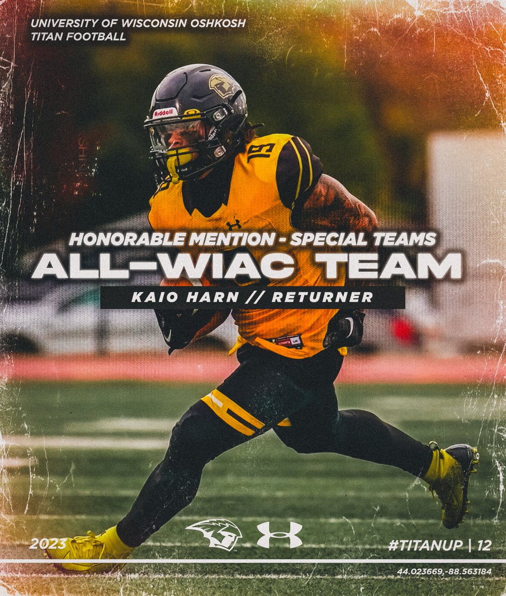 Congrats to the Titans that earned 𝘼𝙡𝙡-𝙒𝙞𝙖𝙘 𝙃𝙤𝙣𝙤𝙧𝙖𝙗𝙡𝙚 𝙈𝙚𝙣𝙩𝙞𝙤𝙣 honors for 2023!    

OL // Eli Sergott
CB // Jared Saad
Special Teams Player // Kyle Dietzen 
Returner // Kaio Harn

#TitanUp | 𝟭𝟮