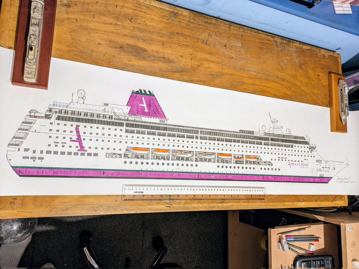 Just finished my large-scale drawing of @ambassadorcruis Ambition, which I will be presenting on board next month!