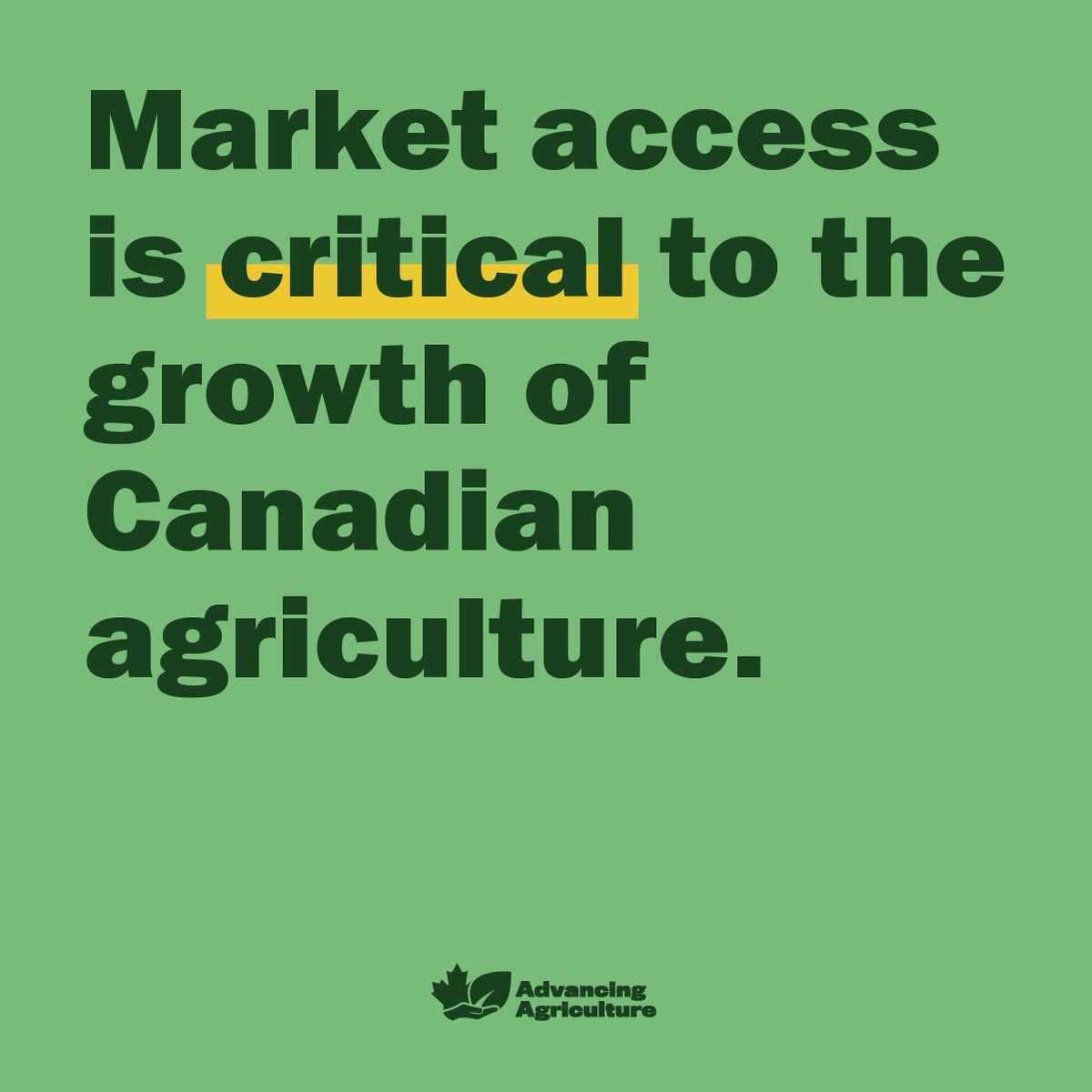 Canada grows some of the highest quality agricultural products in the world and we need access to global markets bring more Canada to the world. 

#AdvancingAgriculture
 advancingagriculture.ca