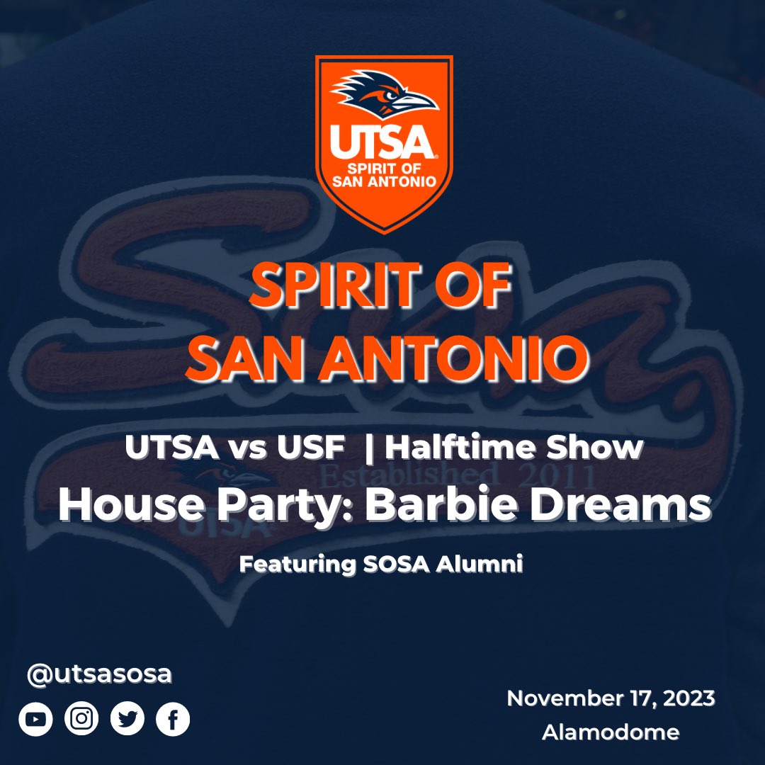 Be sure to check out halftime as SOSA performs our House Party Show: Barbie Dreams! 🩷 #UTSA #utsasosa #UTSAFootball #Packthedome