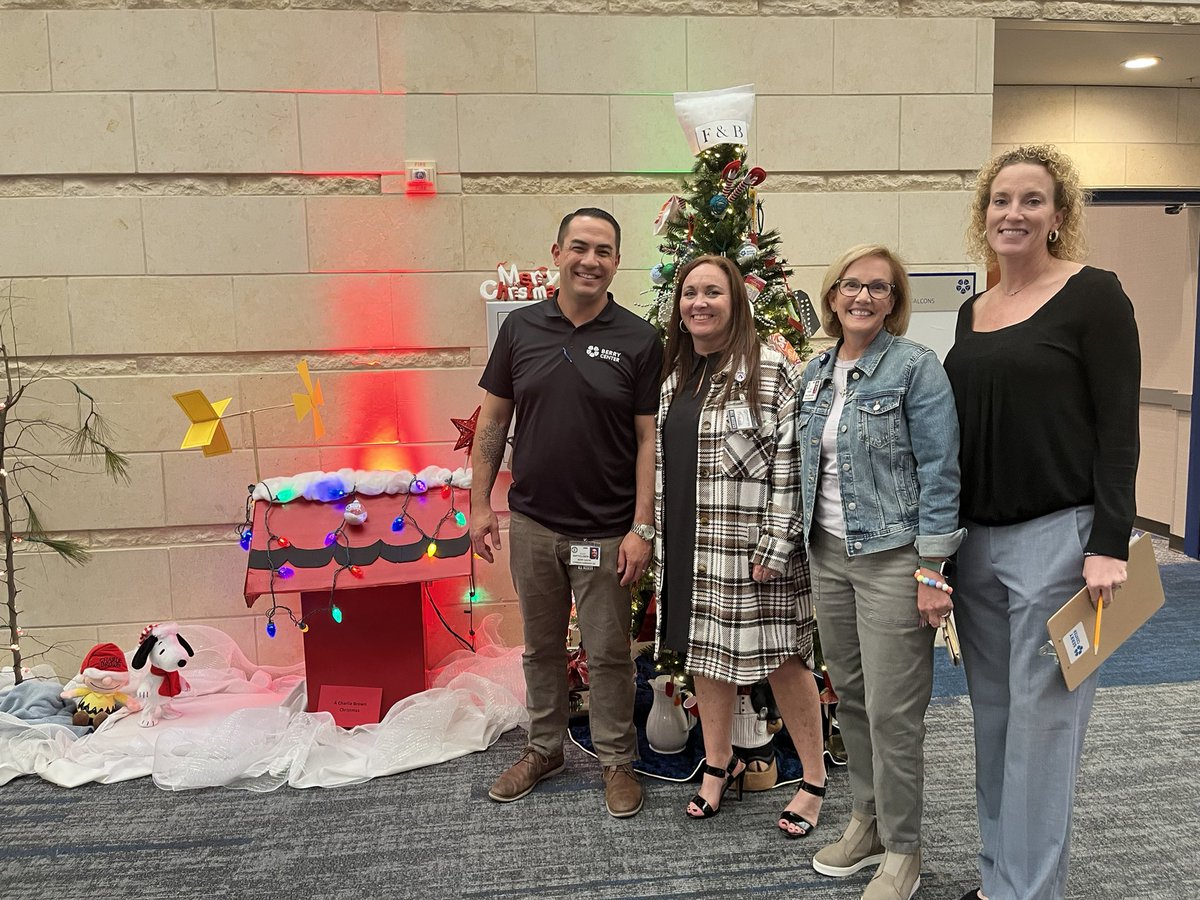 Many thanks to @berrycenter 2023 Tree Contest judges <a href="/VFlores34/">Virginia Flores</a> <a href="/JulieHinaman/">Julie Hinaman</a> &amp; <a href="/candymedlin/">Candy</a> for sharing their holiday spirit &amp; selecting 1st place. This years entries were Admin “The Christmas Story”, AV “Home Alone”, Custodians “ELF” &amp; F&amp;B “Charlie Brown Christmas”.