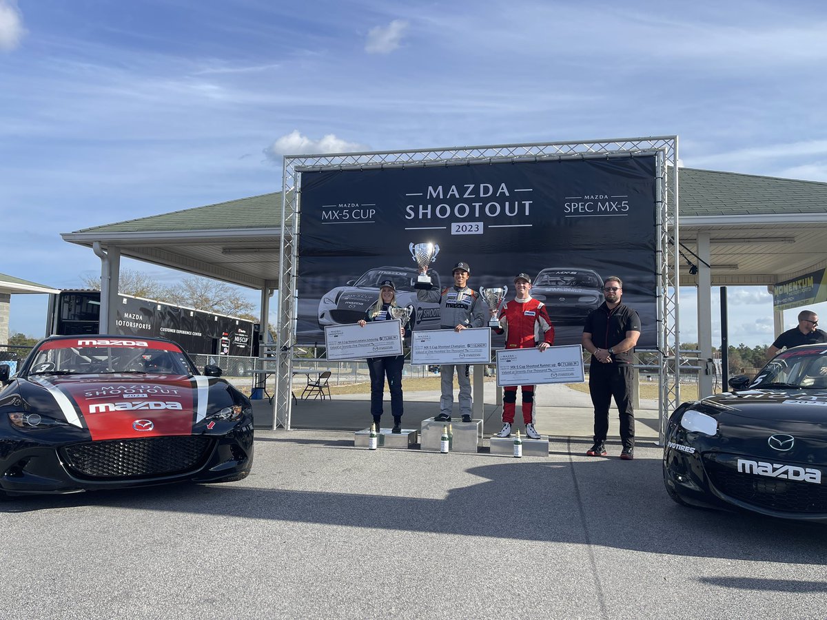 @WestinWorkman Racing is your 2023 @MazdaMX5Cup Shootout Champion! Nathan Nicholson crowned Runner-Up & Sally Mott Women’s Initiative Winner. Congratulations to EVERYONE involved. See you in MX-5C 2024! #MX5Cup #MazdaMotorsports #FlisPerformance #IMSA