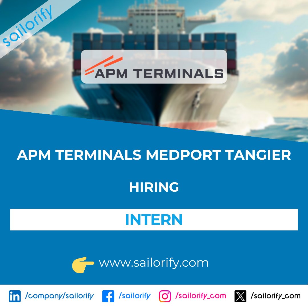 sailorify_com's tweet photo. Looking for an internship?

APM Terminals MedPort Tangier is hiring an Intern in TC1

✉️ Apply here
👉 https://t.co/rwK112IOhq

🔔 To receive notification directly in your email register here
👉 https://t.co/Y8IS8Jz7QH

#Sailorify #APM #Terminals #Hiring #Port https://t.co/JTDG1hTe25