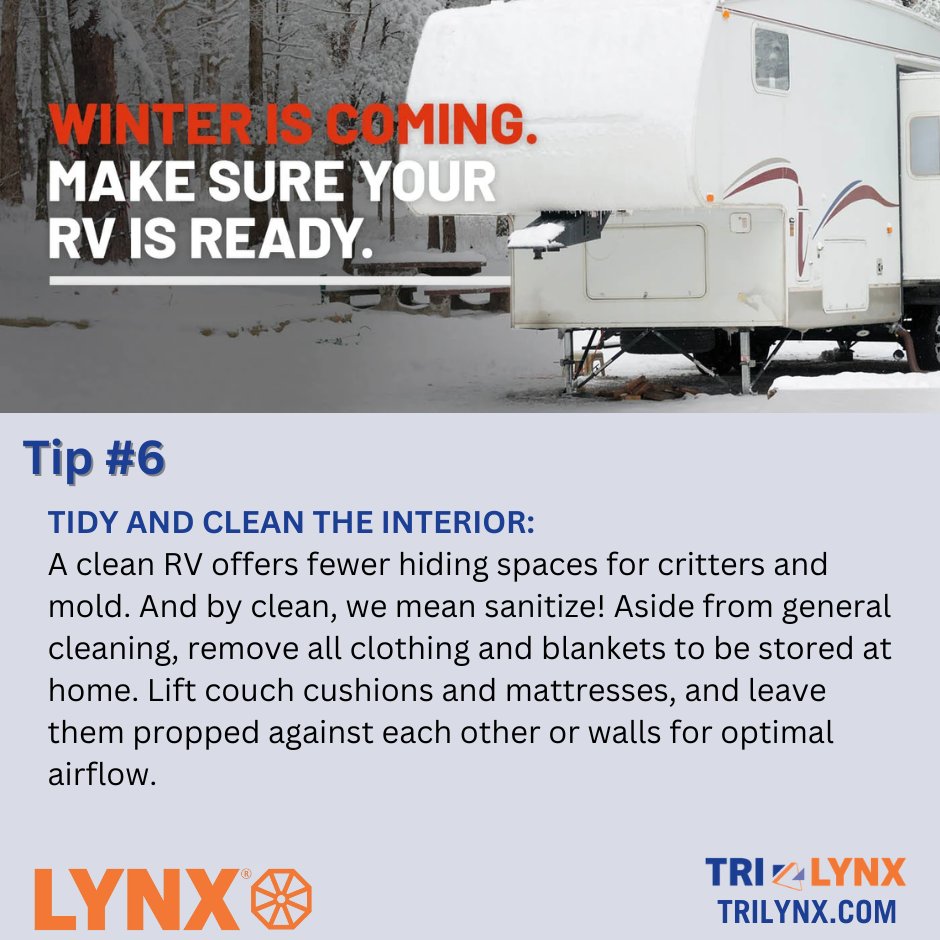 LynxLevelers's tweet image. As the temperatures drop and the seasons begin to change, there are many things people must do to adequately prepare themselves for winter. We are excited to bring you 6 weeks of Winterization Tips! 
#rvwinterization #getreadyforwinter #rvwinterprep #winterizationtips