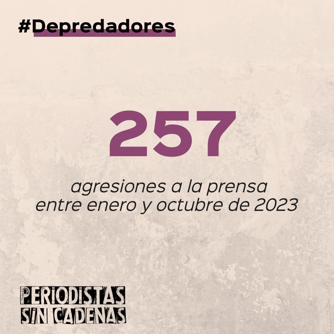SinCadenasECU's tweet image. 🔴#Depredadores I En los 10 primeros meses de 2023,  @SinCadenasECU reporta más de 200 agresiones contra la #prensa. De esta cifra: 

🔹67 a mujeres 
🔹126 a hombres
🔹64 a medios

#SosPeriodismo