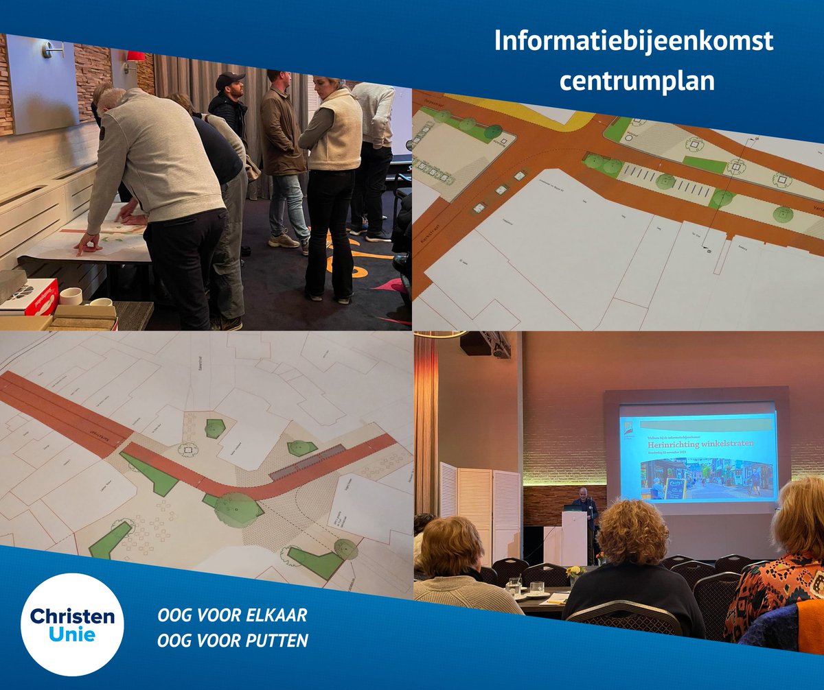 Vanavond zijn wij bij de informatiebijeenkomst over het centrumplan geweest. Het definitieve ontwerp en toelichting op het verkeerscirculatieplan is gepresenteerd. Meer informatie op putten.nl/centrumplan
Heb jij vragen of opmerkingen? Laat het ons weten! #ChristenUnie #Putten