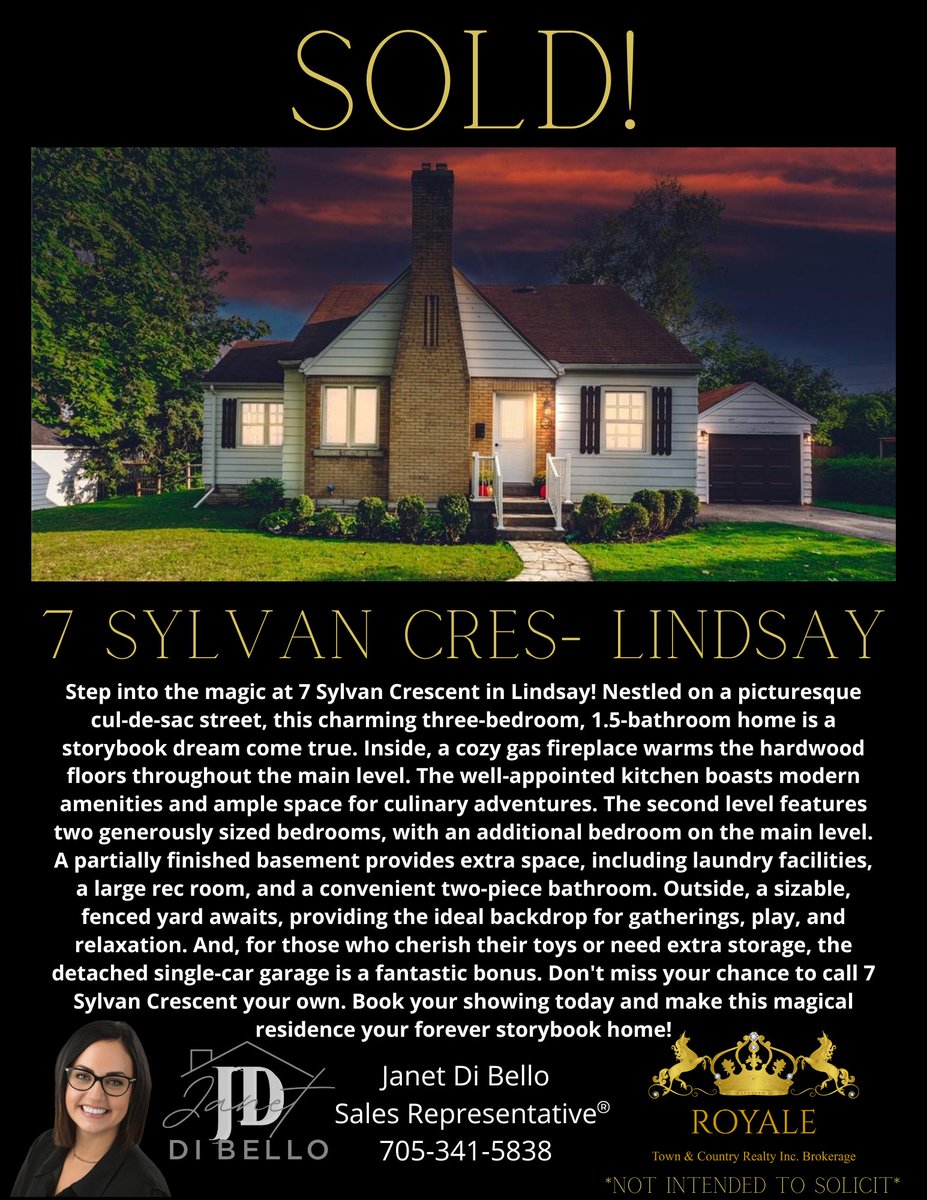SOLD! 
7 Sylvan Crescent is off the market.
*not intended to solicit*
#sold #soldlisting #homebuying #realestate #realtor #lindsay #lindsayrealestate #lindsayrealtor #royaletownandcountryrealty #lindsayhomes #janetdibello #homesellers #homebuyers #soldproperties #happyclients
