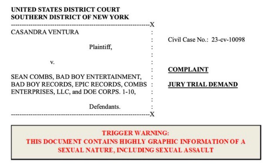 chockietee's tweet photo. @SaycheeseDGTL Cassie alleges routine beatings, along with rape and says Diddy “exerted ownership” over her while covering up his abuses with the help of staff https://t.co/mtmpCvXLaY