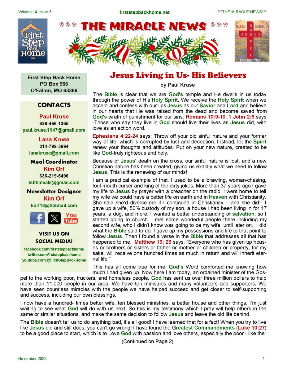 Our latest newsletter has lots of information on what's going on in our ministry. You can read it here: bit.ly/FSBHNov2023