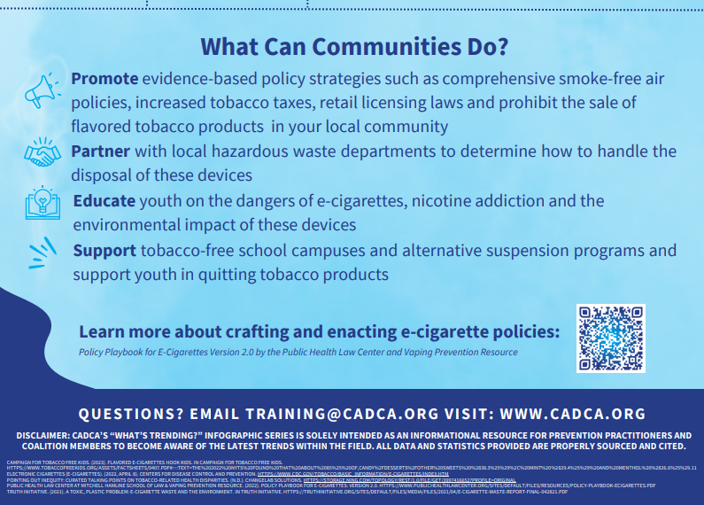 What's trending???

e-cigs/vapes/vape pens/e-hookahs/ENDS (Electronic Nicotine Delivery System)

Please read below to find out how your community can help with vaping issues in your county.
#dontvape
#knowtherisk
#echocoalition
#hazelpittmancenter