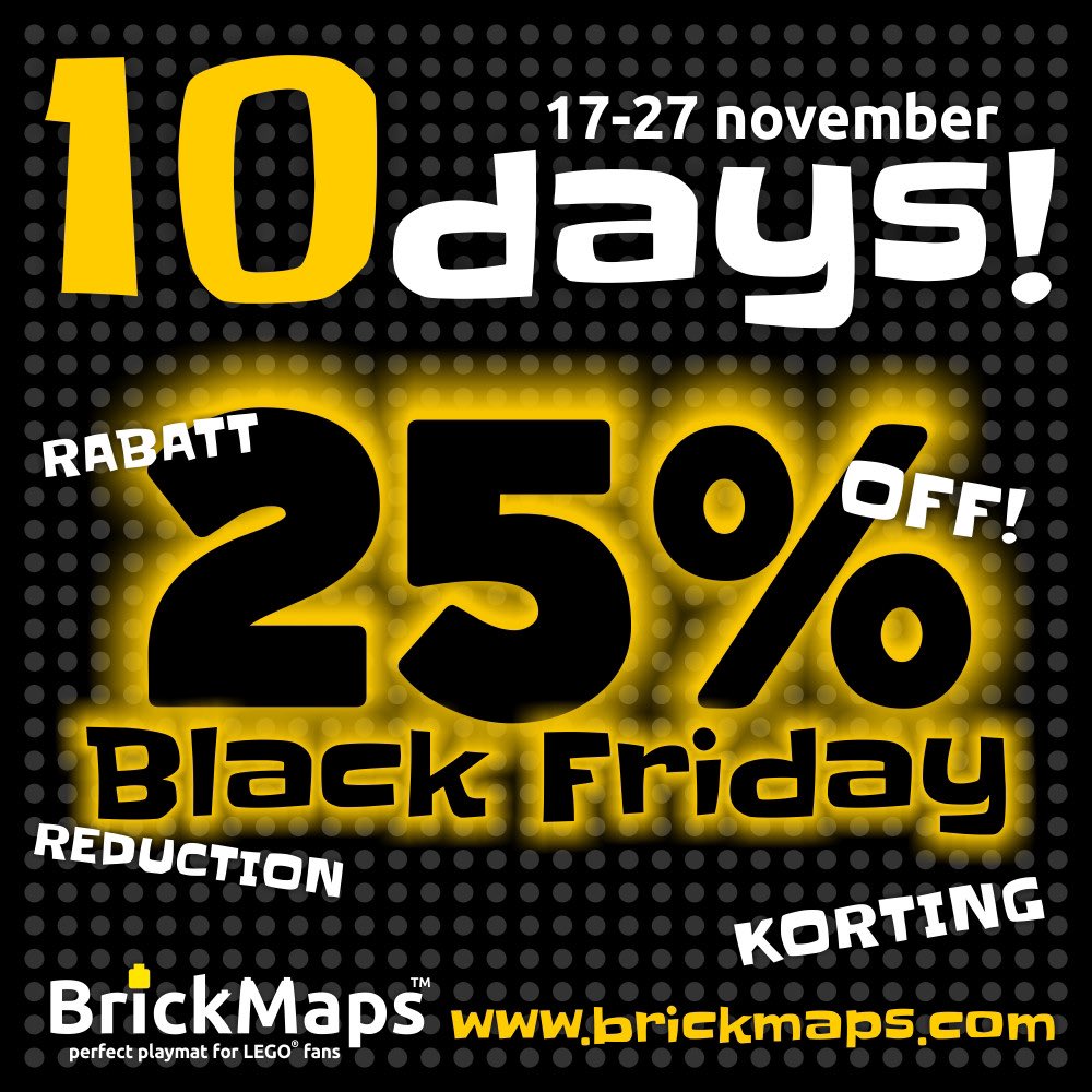 Grab yourself a #brickmap for the best price; 25% Off for the coming 10 days around #blackfriday ! The perfect #christmaspresent to professionally display your #lego on, or to just play it😃 <a href="/LEGO_Group/">LEGO</a> #legocity #legojurassicworld #legostarwars #legoninjago #legopirates