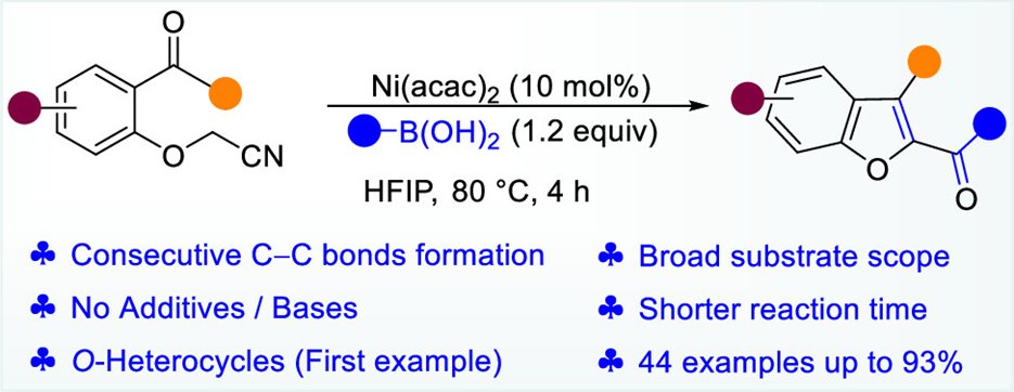JOC_OL's tweet photo. Explore the Domino Reaction: Nickel-catalyzed aryl boronic addition enables efficient O-heterocycle synthesis using α-aryloxyacetonitriles. See the #OrgLett work by @Peru_NISER and colleagues w/ funding by @serbonline

https://t.co/D2aGYlXNIS https://t.co/H27OjnpnHr