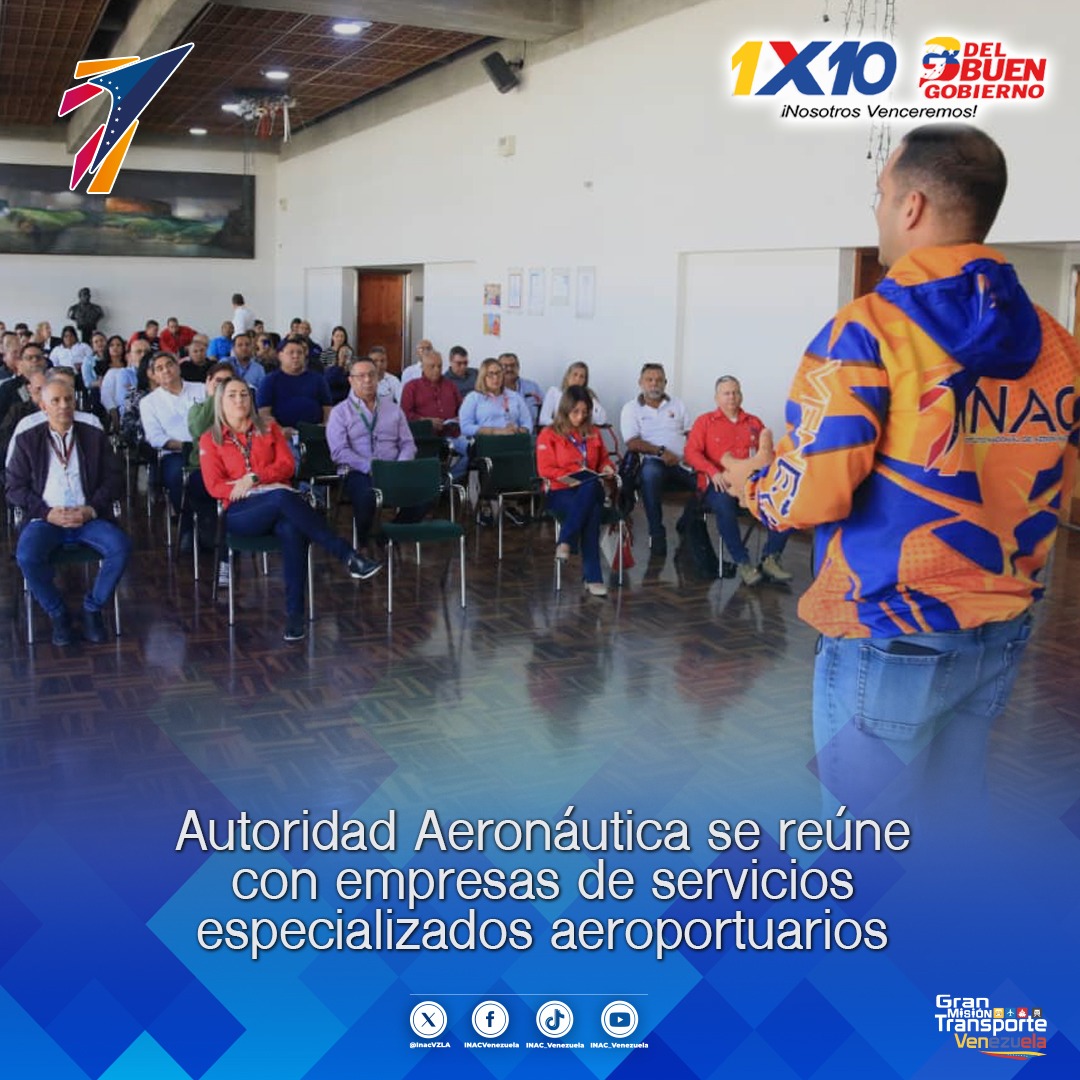 #NotasINAC 🗞️|| Autoridad Aeronáutica se reúne con empresas de servicios especializados aeroportuarios ➡️ inac.gob.ve/?p=8916

#ElEsequiboEsMío