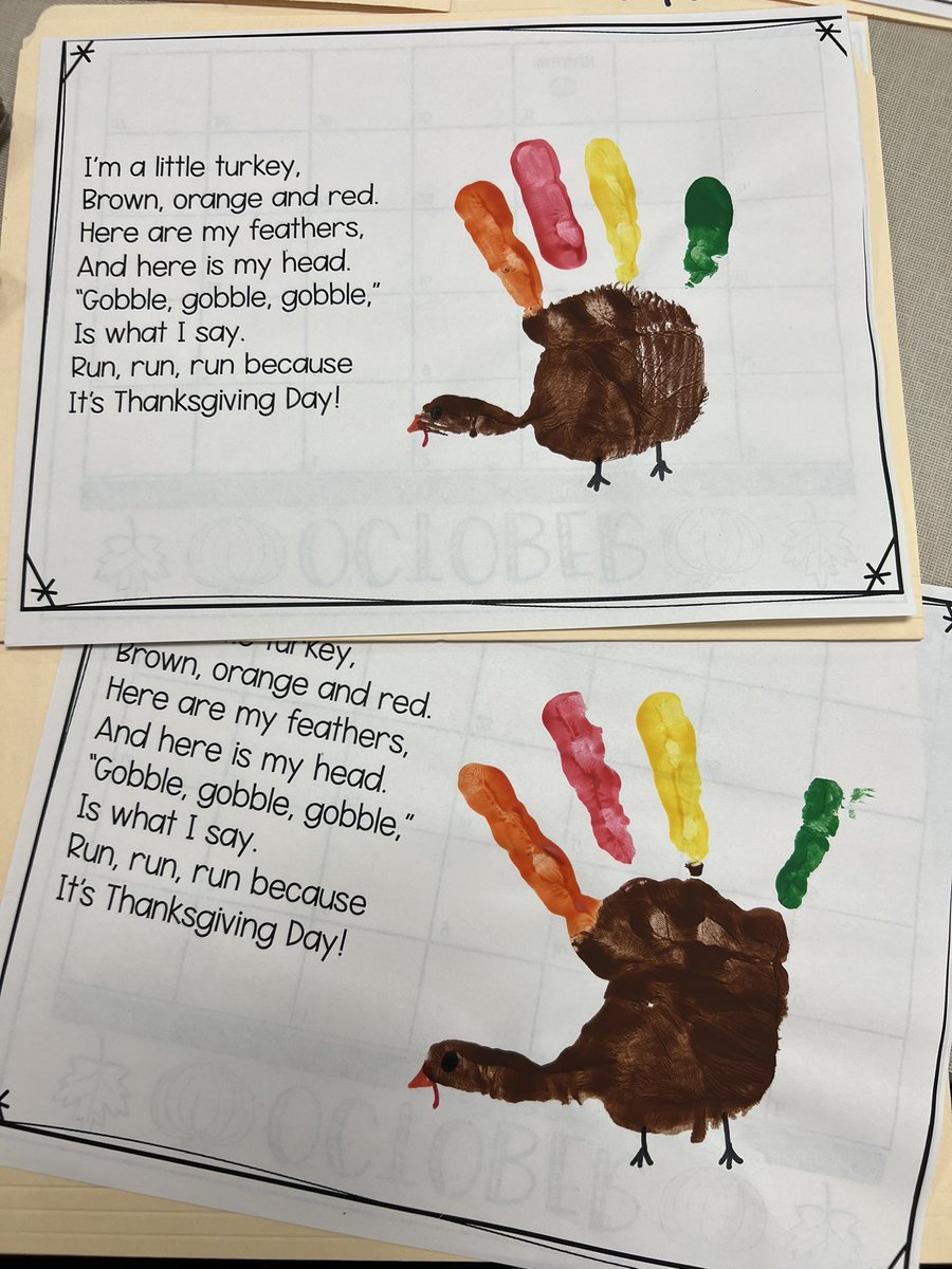 Mrs_Stevenson23's tweet photo. We made the cutest little Turkey handprints๐ฆ๐ @WarnerCFISD #PreKFun #TurkeyHands #November #art #WarnerWolves #Thanksgiving https://t.co/EGYNKHdhbb