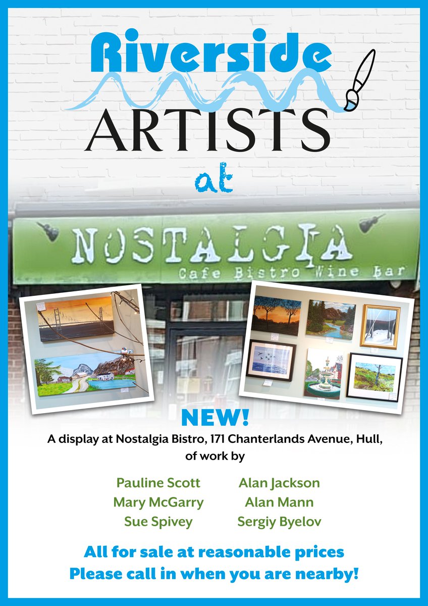 Nostalgia Bistro in Chants Ave - which has fast become one of @philascough's favourite haunts - is now displaying and selling work by Riverside Artists. Another good reason to get down there!