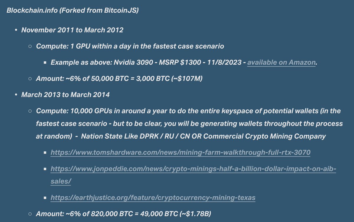 randstorm level of work to exploit #bitcoin wallets created at different  times. Really bad if created before March 2012. Move your coins!