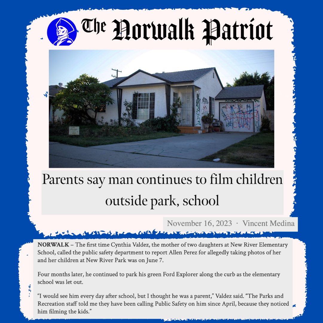 Parents of <a href="/NewRiverKnights/">New River Elementary</a> students accuse Allen Perez of taking pictures of kids after school  
✍️/📸 Vincent Medina
#norwalkpatriot  <a href="/CityofNorwalkCA/">City of Norwalk, CA</a> <a href="/nlmusd/">Norwalk-La Mirada Unified School District</a> <a href="/NorwalkLASD/">LASD Norwalk Station</a> #PublicSafety #norwalkca #nlmusd #lasherrif <a href="/LASDHQ/">LA County Sheriffs</a> #newriverelementary 
thenorwalkpatriot.com/news/2023/11/1…