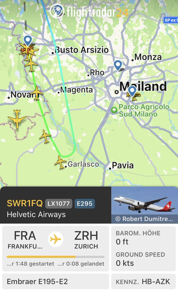 Der #Flug LX1077, von Frankfurt nach Zürich, ging heute durch den #Sturm, dauerte etwas länger als geplant und endete eben in Mailand…