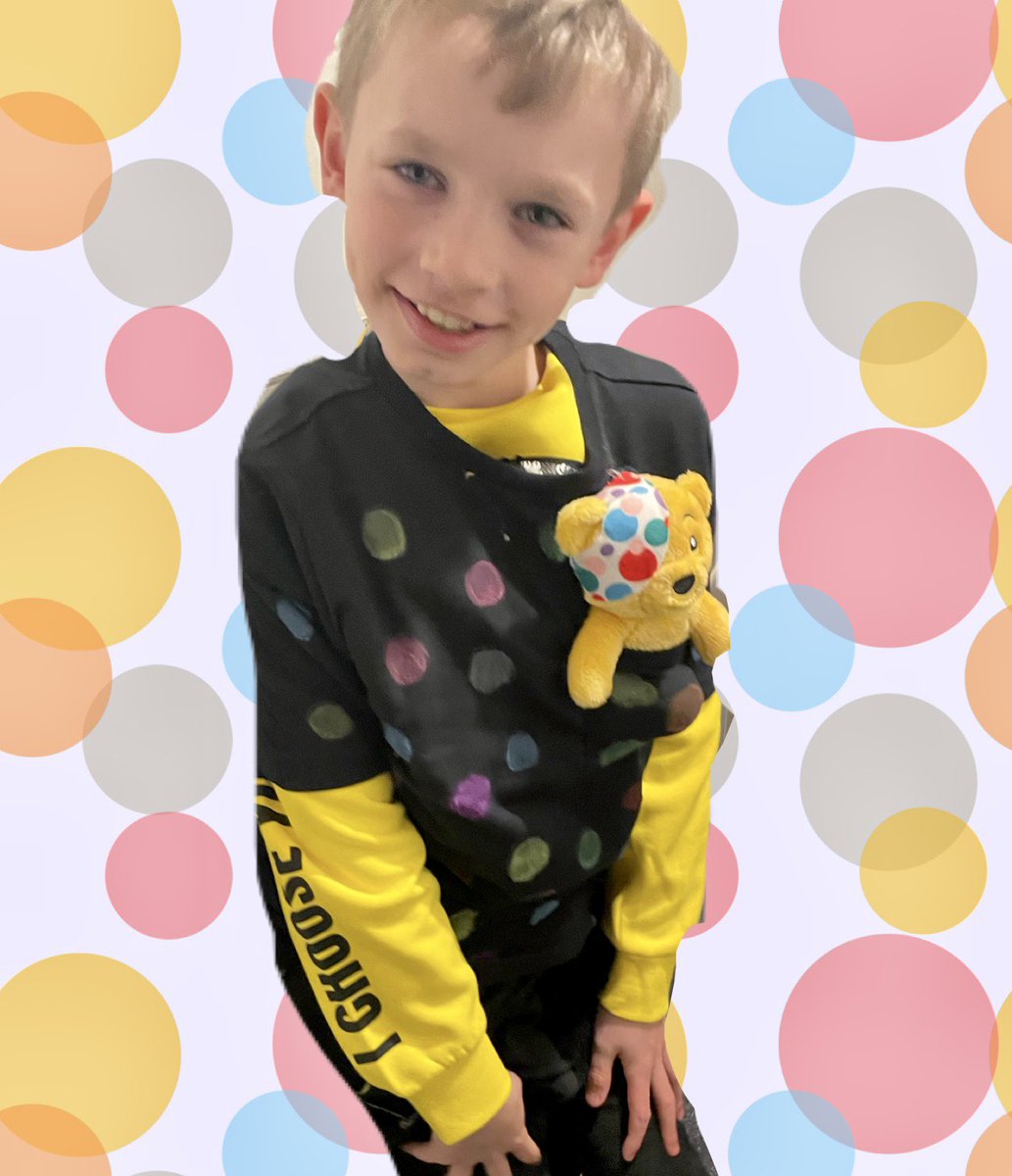 When your son is autistic and very sensory and there is nothing in the shops for him to wear that he likes for school for #childreninneed day so we make our own. I even sewed 🧵 in #Pudsey in his pocket so he cannot lose him 😆