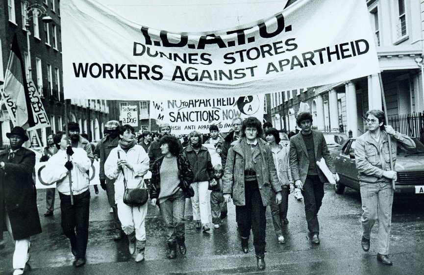 In 1984, at Dunnes Stores in Dublin, shop assistant Mary Manning was suspended for refusing to handle the sale of a grapefruit from apartheid South Africa. Her colleagues ended up going on strike for three years until the Government banned the import of South African goods.