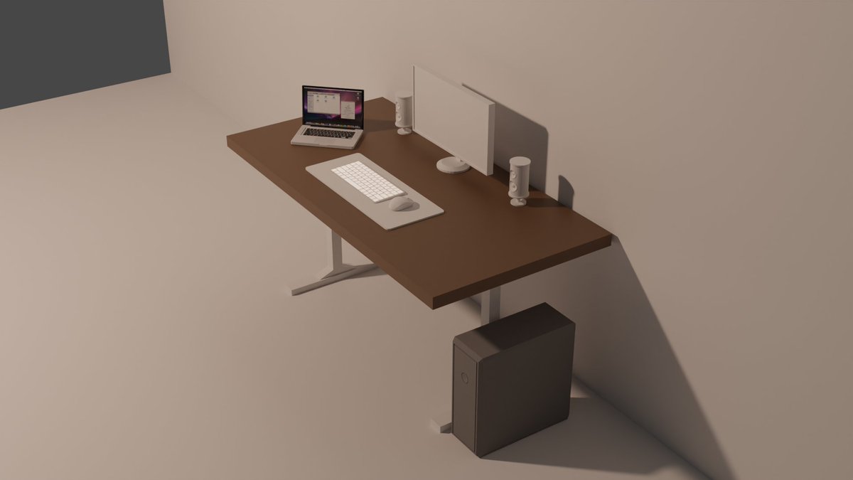 Empezando a modelar. El escritorio de la habitación de nuestro personaje. Esto es solo el primer prototipo, pueden cambiar muchas cosas. #blender #Gamedev #indiedev