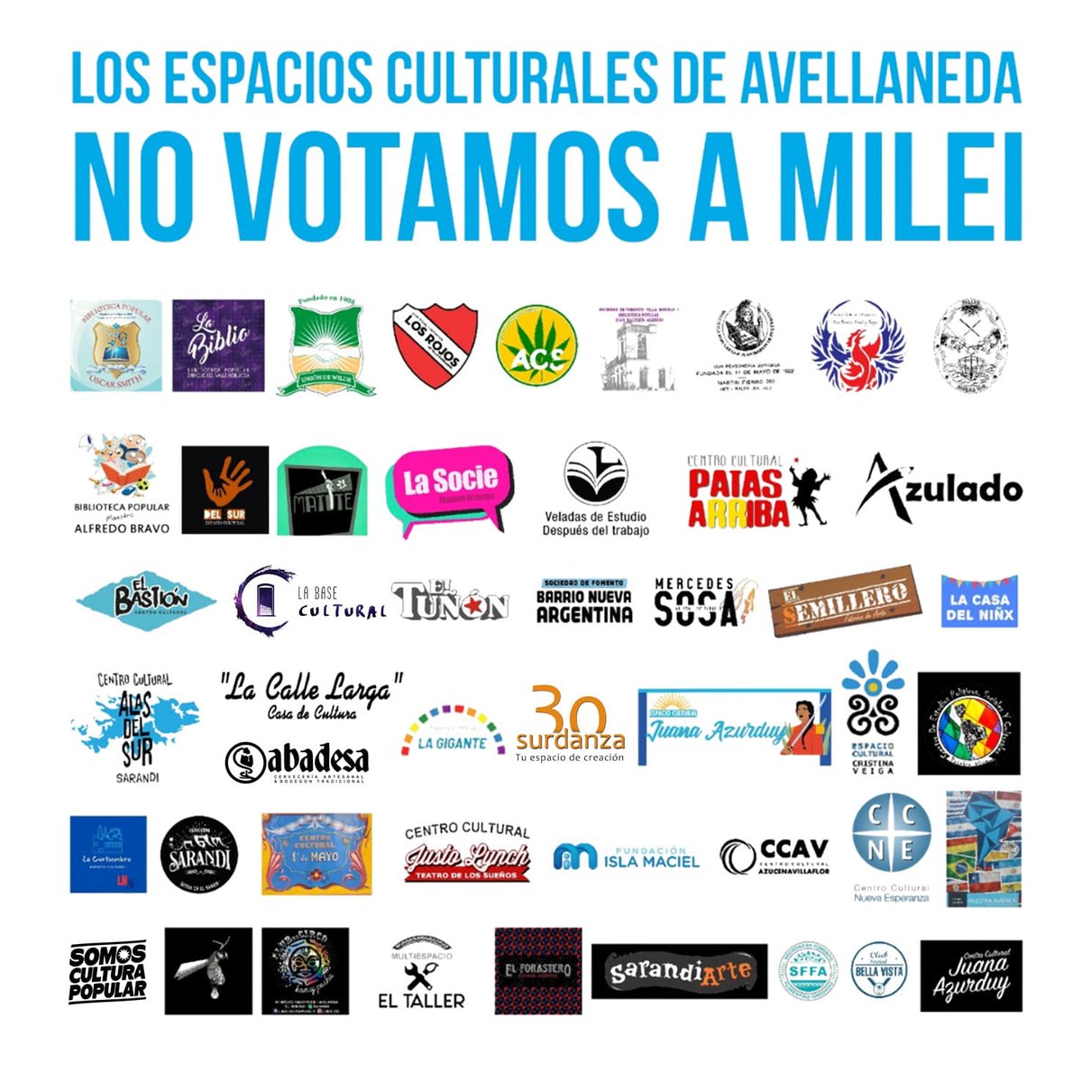 LOS ESPACIOS CULTURALES DE AVELLANEDA
NO VOTAMOS A MILEI 

#MassaPresidente 🇦🇷✊🏻