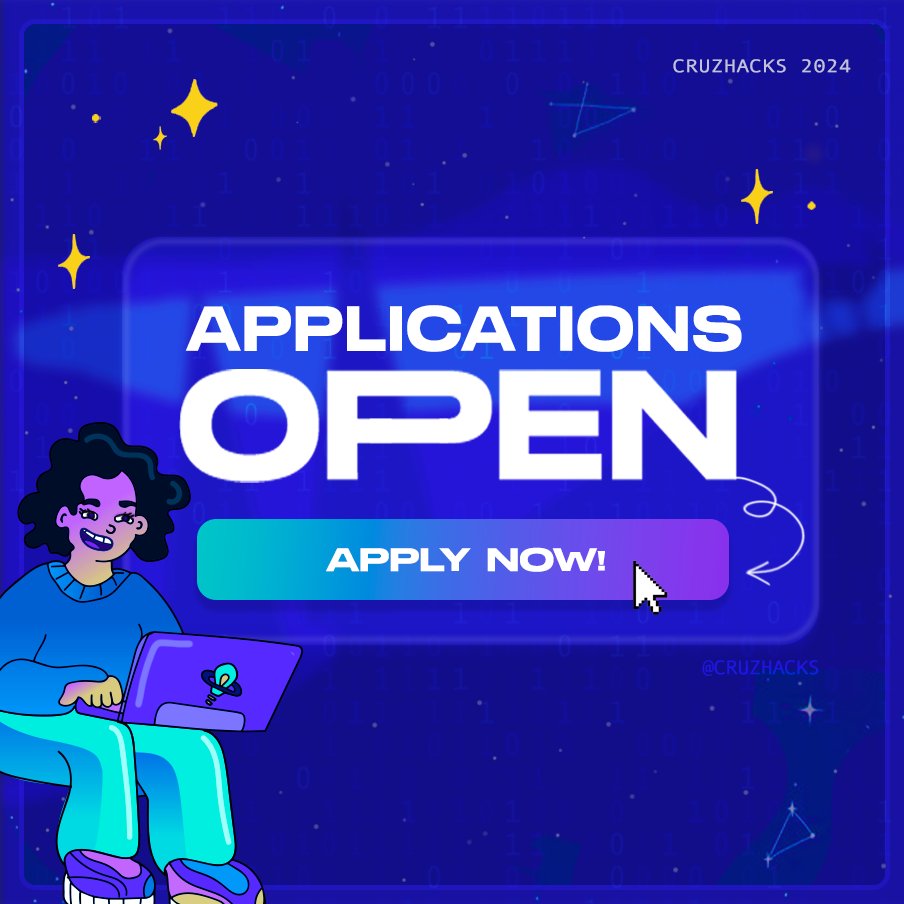 💫⭐️Applications for CruzHacks 2024 are now OPEN!! Join us in January for a weekend of innovation, inspiration, and fun!✨🪐 Go to cruzhacks.com or click the link in our bio to apply!🎇 #cruzhacks2024 #cruzhacks #hackathon #santacruz #ucsc