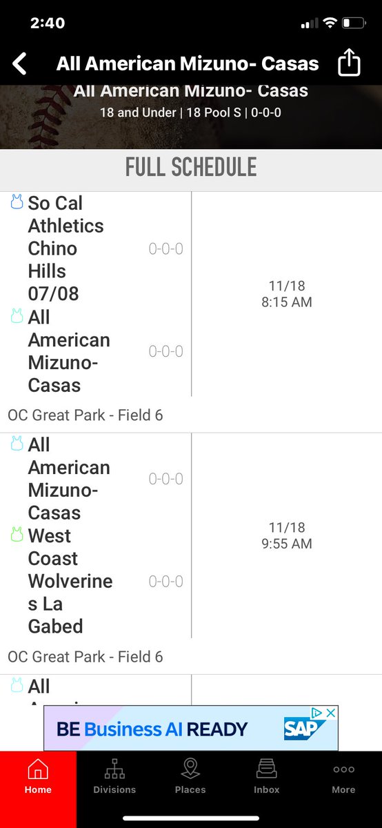 Come see us play in Irvine CA. Here is our Saturday schedule. We’re at the same field all weekend. ❤️🇺🇸🥎