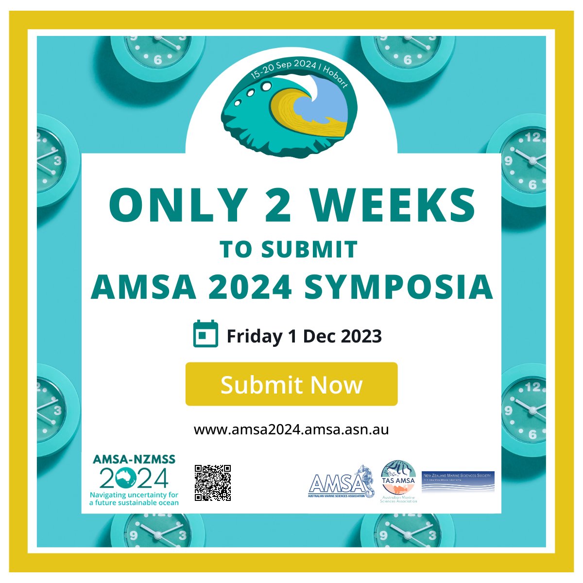 TAS AMSA (@tasamsa) on Twitter photo Only 2 weeks left to submit your symposia ideas for the AMSA-NZMSS 2024 conference in Hobart. The theme is "Navigating uncertainty for a future sustainable ocean". Submissions close Dec 1st 🦐🌊
<a href="/amsa_marine/">Australian Marine Sciences Association</a>
<a href="/NSWAMSA/">NSW AMSA</a>
<a href="/AmsaVictoria/">AMSA Victoria</a>
<a href="/TasAMSA/">TAS AMSA</a>
<a href="/AmsaNq/">AMSA-NQ</a> Only 2 weeks left to submit your symposia ideas for the AMSA-NZMSS 2024 conference in Hobart. The theme is "Navigating uncertainty for a future sustainable ocean". Submissions close Dec 1st 🦐🌊
<a href="/amsa_marine/">Australian Marine Sciences Association</a>
<a href="/NSWAMSA/">NSW AMSA</a>
<a href="/AmsaVictoria/">AMSA Victoria</a>
<a href="/TasAMSA/">TAS AMSA</a>
<a href="/AmsaNq/">AMSA-NQ</a>