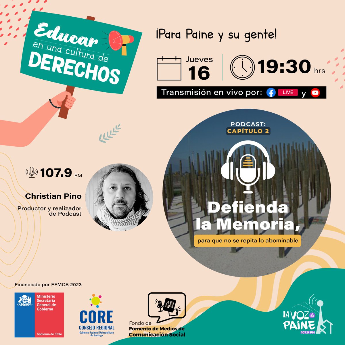 EducarPaine's tweet photo. ✊📌 AHORA | CAPÍTULO 2: PODCAST DEFIENDA LA MEMORIA, PARA QUE NO SE REPITA LO ABOMINABLE
Sintonizalo a través de la 107.9 FM @lavozdepaine y en:
Facebook: https://t.co/LKpwWKJ2MB
Youtube: https://t.co/vxJo2b1j84
Twitch: https://t.co/dDmfxXLQTt
#RadioComunitaria
#FFMCS
#Memoria https://t.co/gi7TcAsKb8