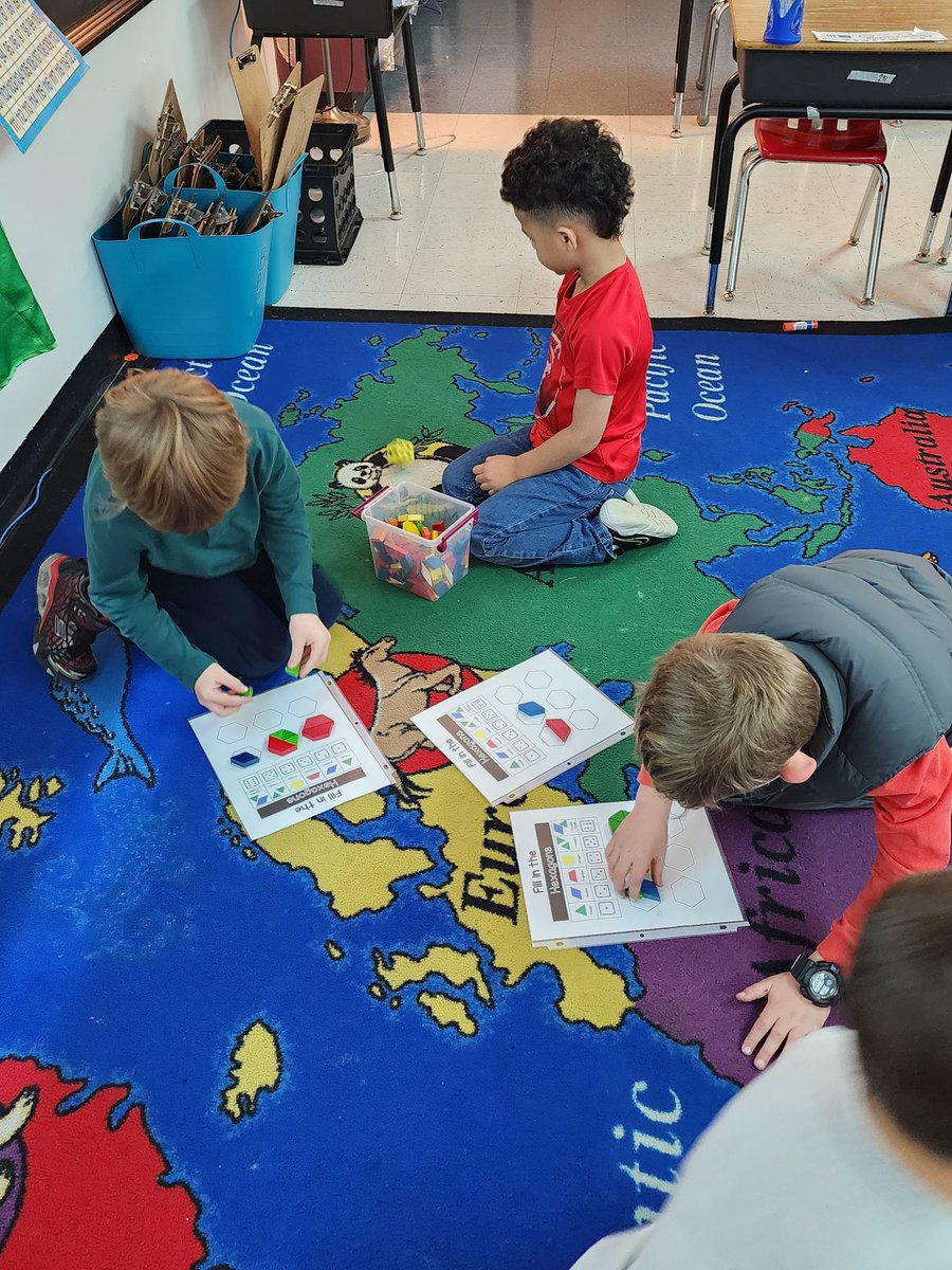 Anderson3rdPES's tweet photo. I absolutely LOVE fill the hexagon. Especially since they think it's a game and they don't know they are making composite shapes. 😊��� Helps to make the connection when we start teaching that skill. @CogburnWoodsES @ergle_angela https://t.co/LrW6K5A36k