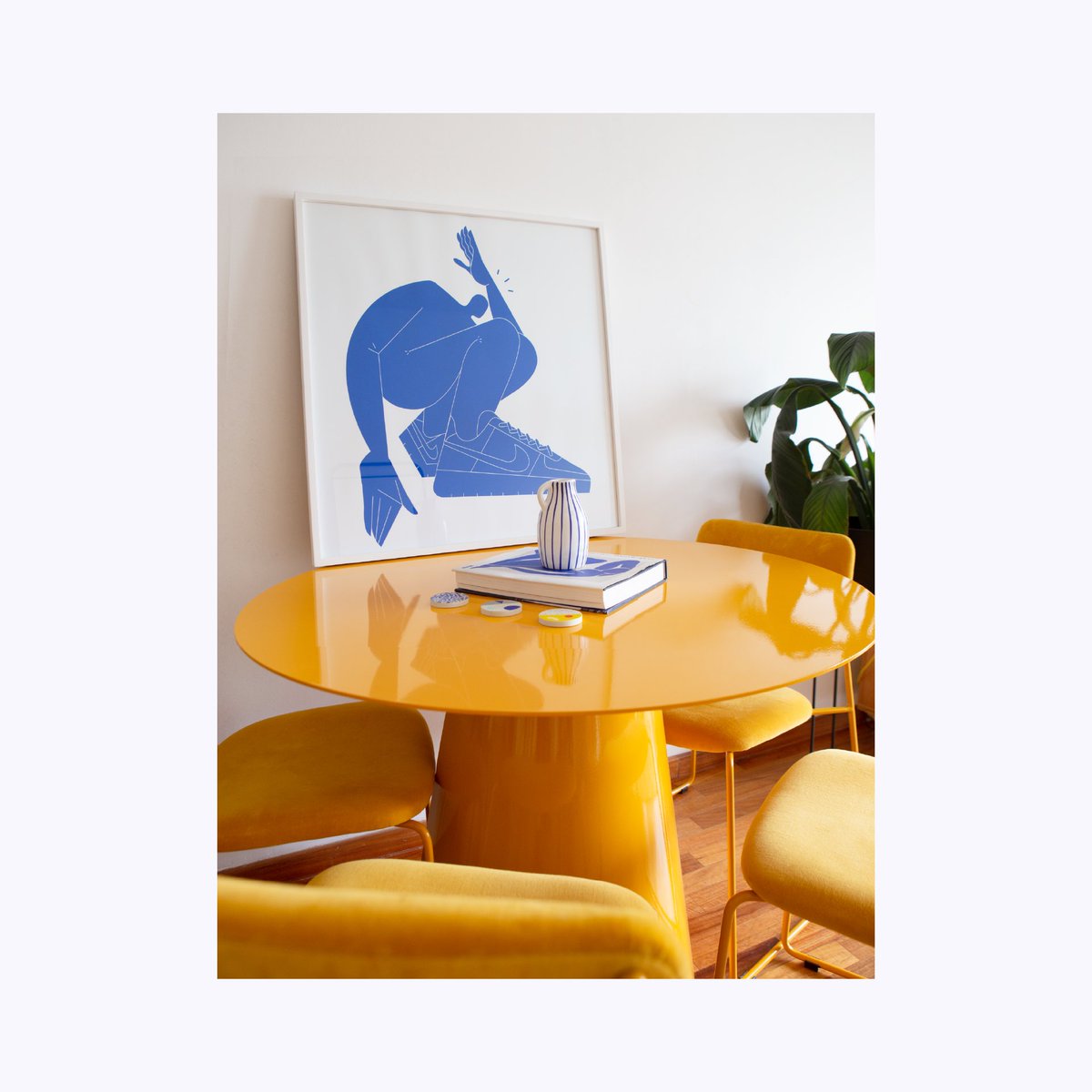 My yellow table with some of the prints we did with silk gallery Madrid!