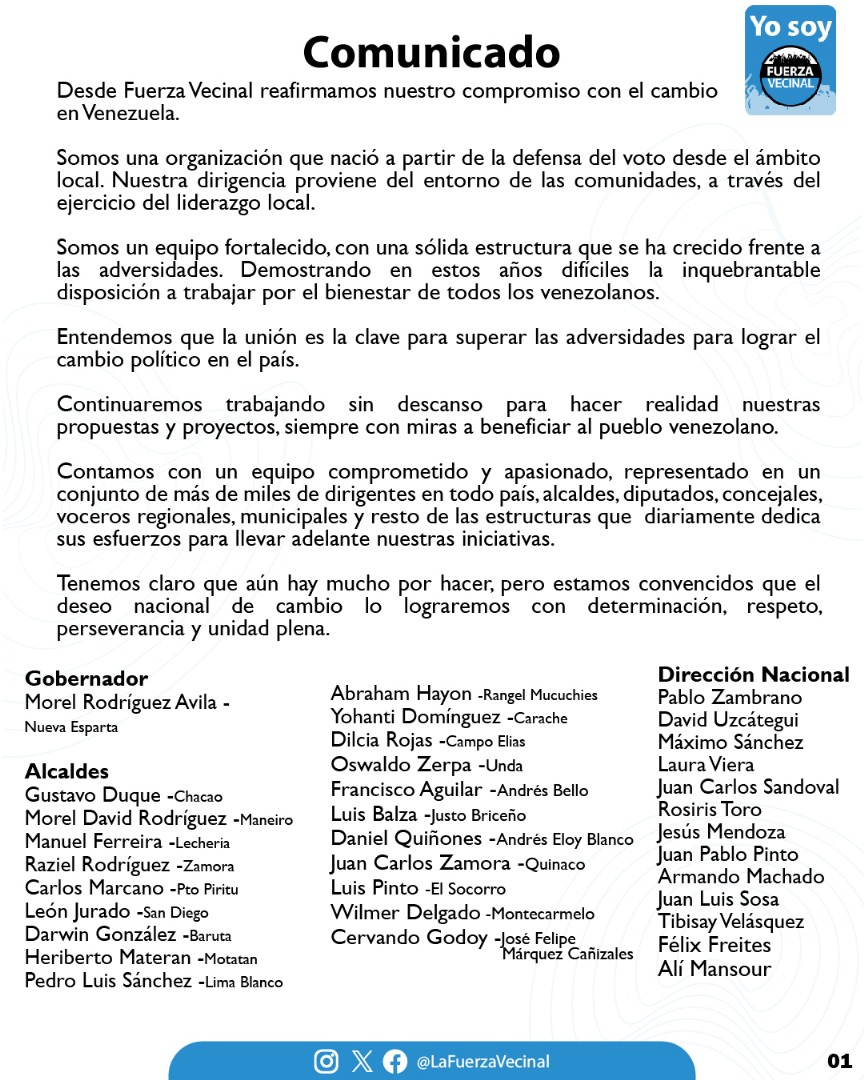 duquegustavoS's tweet photo. Desde @lafuerzavecinal reafirmamos nuestro compromiso con Venezuela 🇻🇪🤝

Somos un equipo fortalecido, acá hay más de 800 firmas de dirigentes con responsabilidades definidas en cada estado, estructuras reales, dirigentes que están trabajando por el cambio en Venezuela. https://t.co/jZVKGTXmFZ