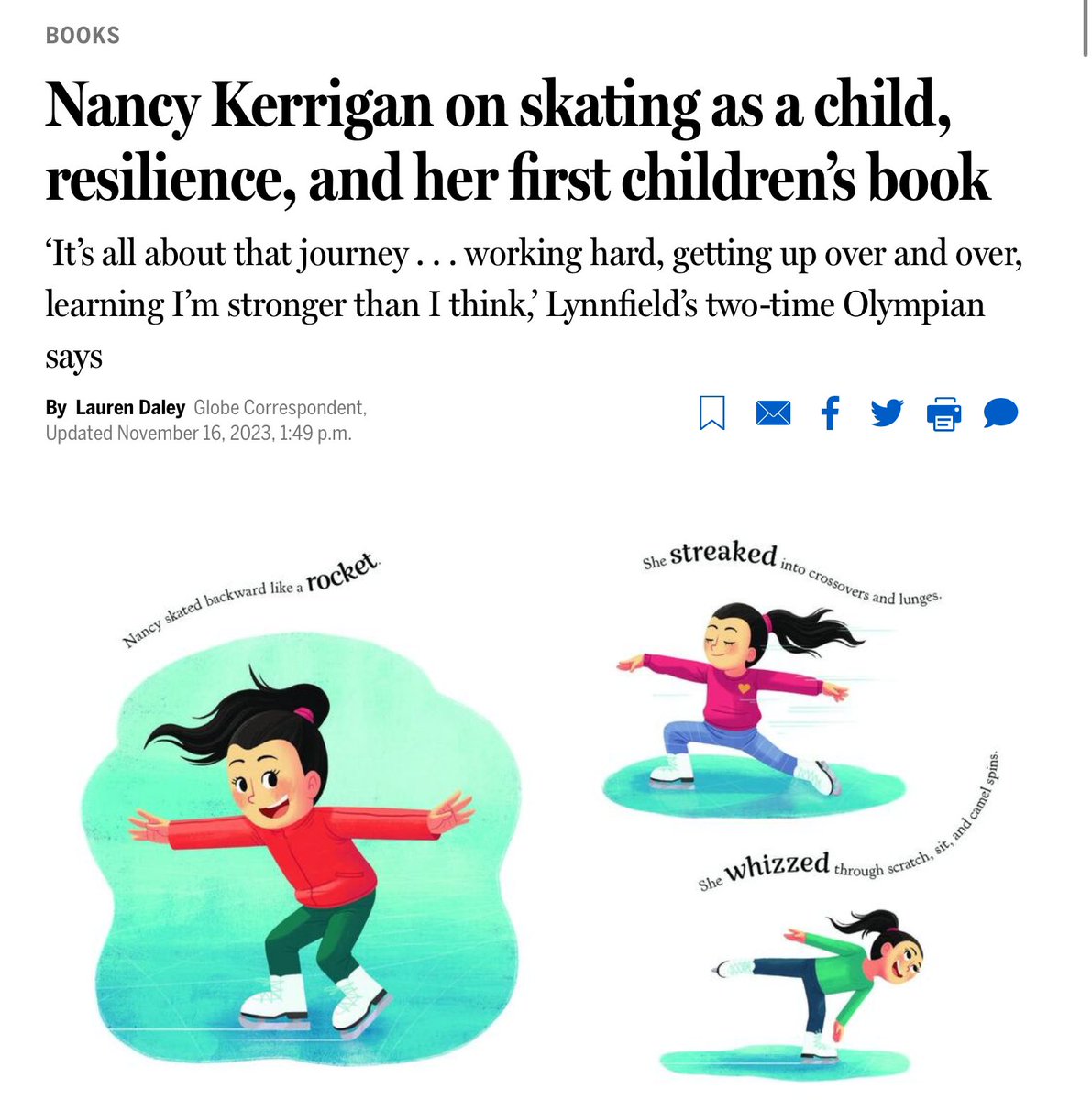 THRILLED to interview #NancyKerrigan on her first #childrensbook. For @BostonGlobe 👇 ⛸️ bostonglobe.com/2023/11/16/art…