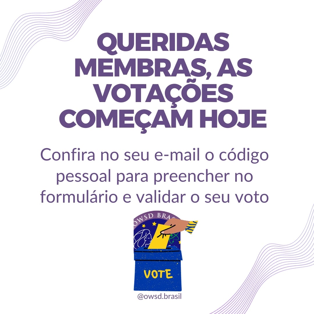 COMEÇAMOS O PERIODO ELEITORAL 🗳!!! Vai do 16/11/23 até o 21/11/23 😉. Cada membra deve conferir no seu e-mail o código pessoal que foi enviado, lembrando de procurar no spam.

As votações são possíveis no seguinte link: bit.ly/owsdbrasil2023