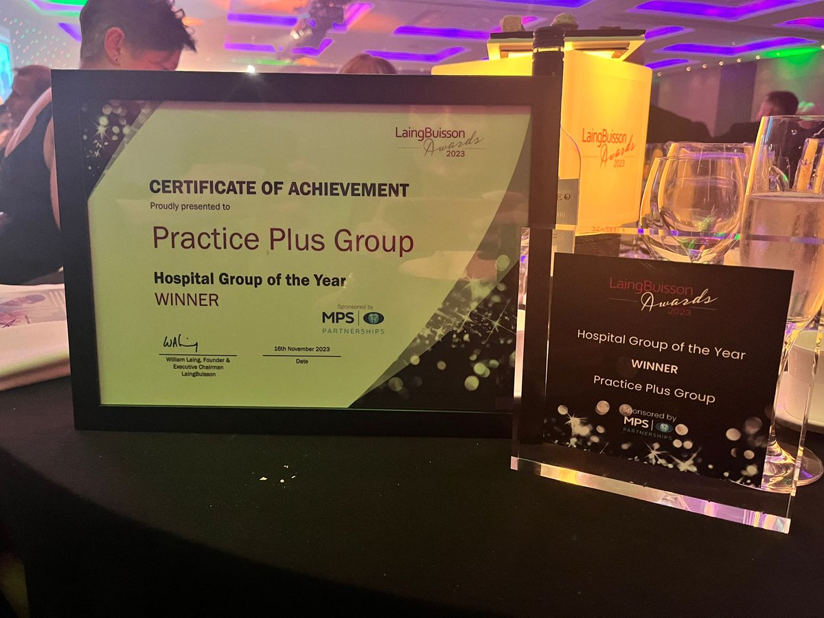 PracticePlusGrp's tweet photo. WINNERS!🏆
We are extremely proud to announce our win for ‘Hospital Group of the Year’ award. 

Thank you to our incredible teams for your hard work and dedication, and thank you @LaingBuisson 👏💜

#LBAwards #Finalists #PracticePlusGroup https://t.co/aA3Fpo5nLb