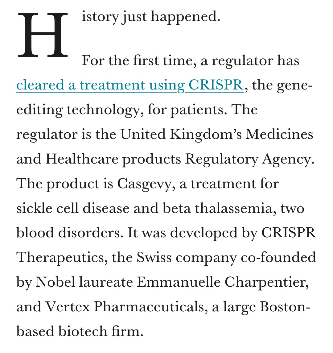 Really excellent explainer on the first ever CRISPR treatment approved – for sickle cell disease and thalassemia
statnews.com/2023/11/16/cri…