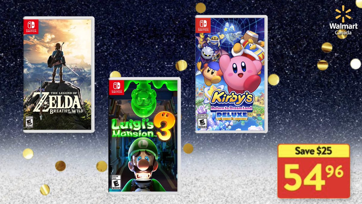 Save on a select offering of must-have Nintendo Switch games at Walmart Canada for Black Friday! ⛰️ Zelda: Breath of the Wild 👻 Luigi's Mansion 3 💨 Kirby's Return to Dream Land Deluxe ➕ And more! ➡️ ms.spr.ly/6011iEBs1